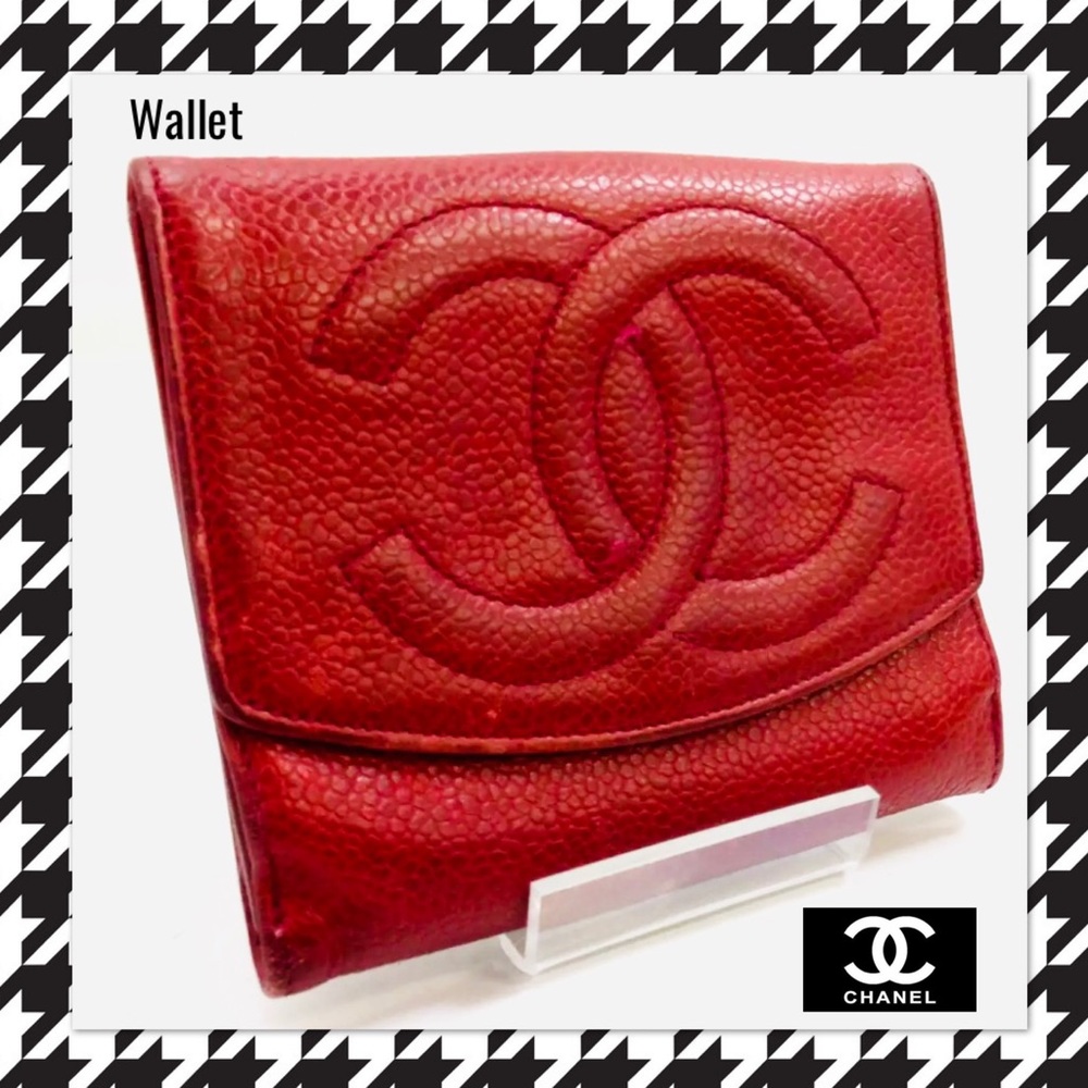 Chanel bifold logo wallet red purse leather 13